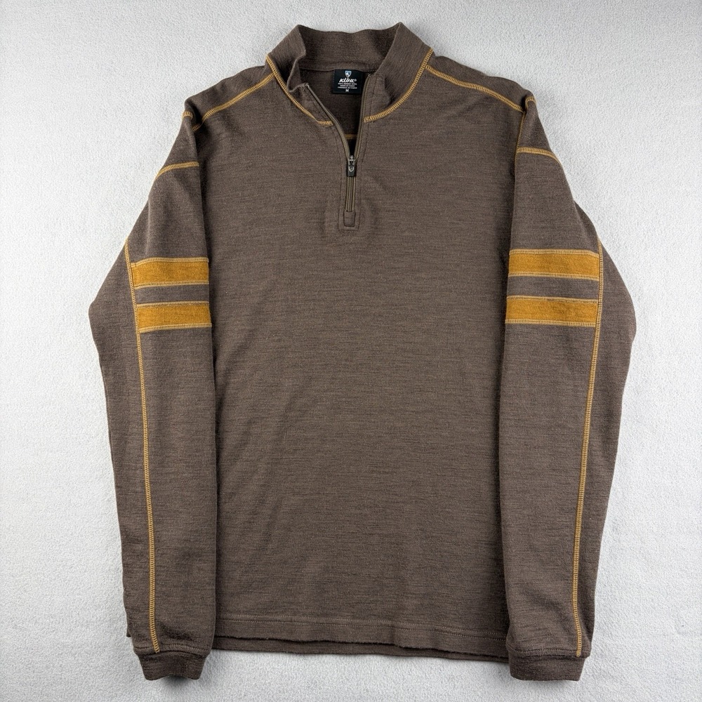 Kuhl 100% Merino Wool Quarter Zip Pullover Brown Men's Medium Thumbholes